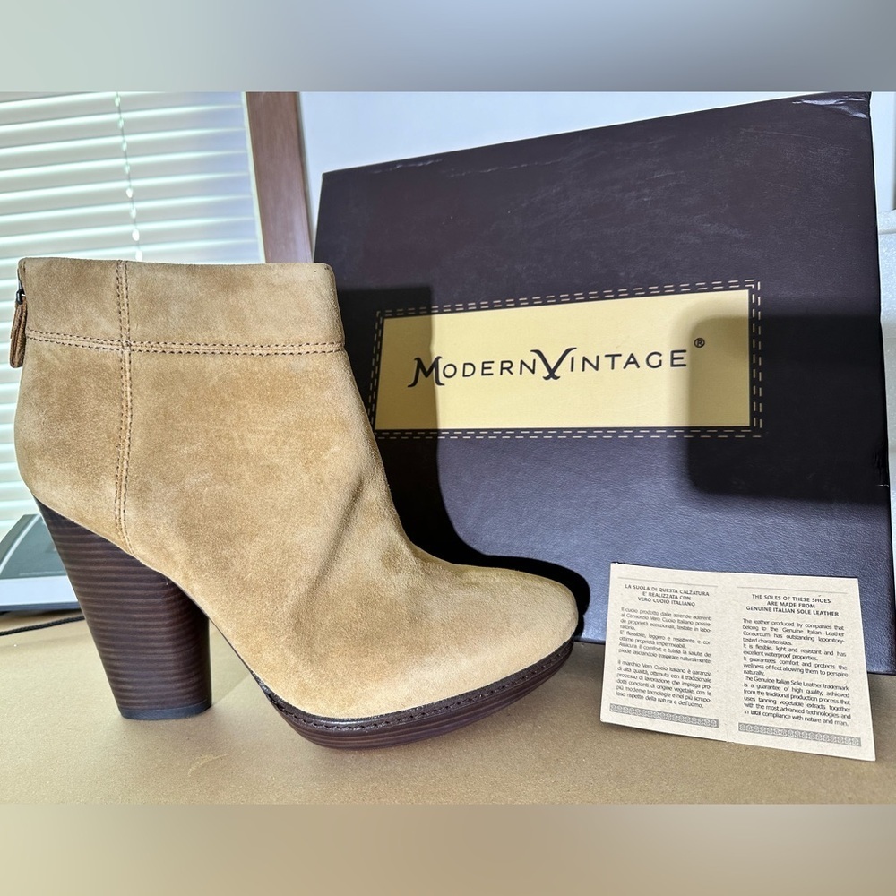 Modern Vintage Allison Chunky‎ Heel Booties 41 Sand